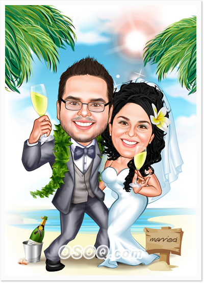 Beach Wedding Party Caricatures