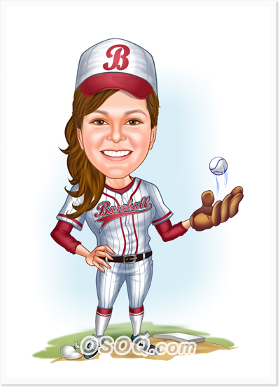 Baseball Female Player Caricatures