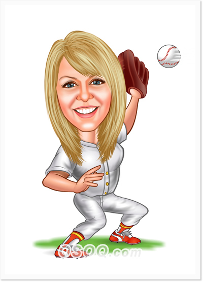 Baseball Woman Caricature