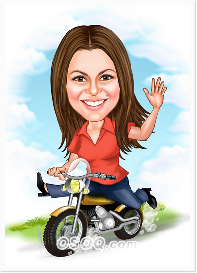 Motorcycle Rider Girl Caricature