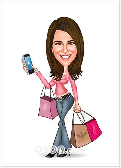 Store Shopping Girl Caricature