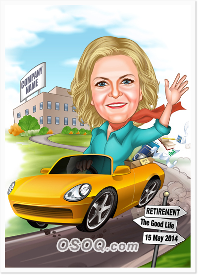 Driving Car Retirement Caricatures