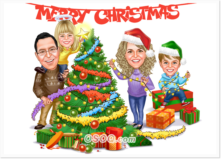 Christmas Family Group Caricatures