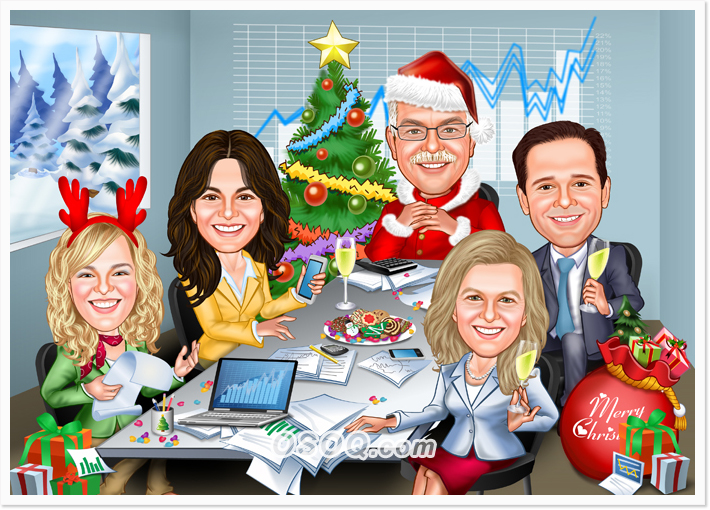 Christmas Office Group Caricatures