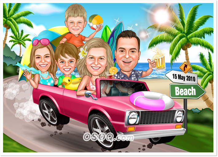 Family Vacation Group Caricatures
