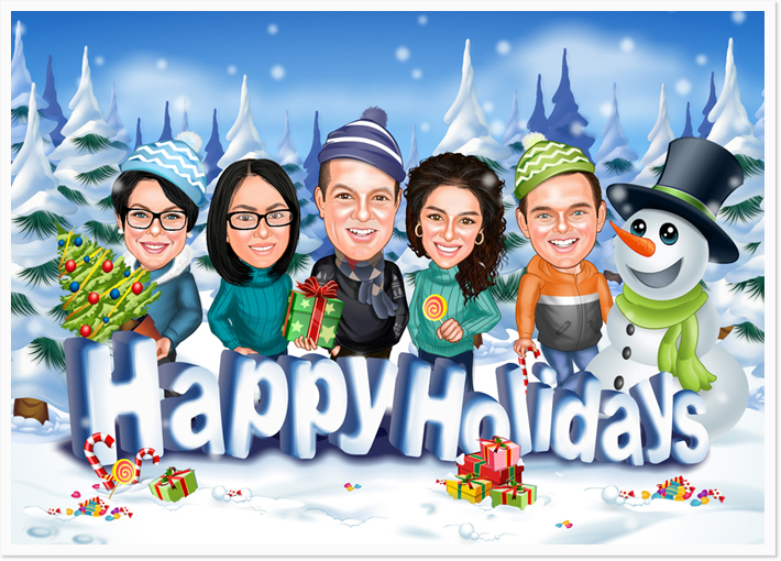 Holiday Card Group Caricatures