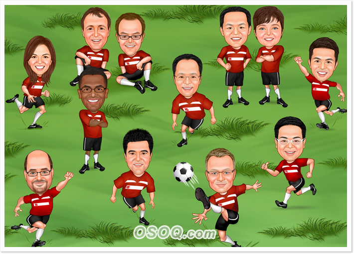 Soccer Team Playing Caricatures