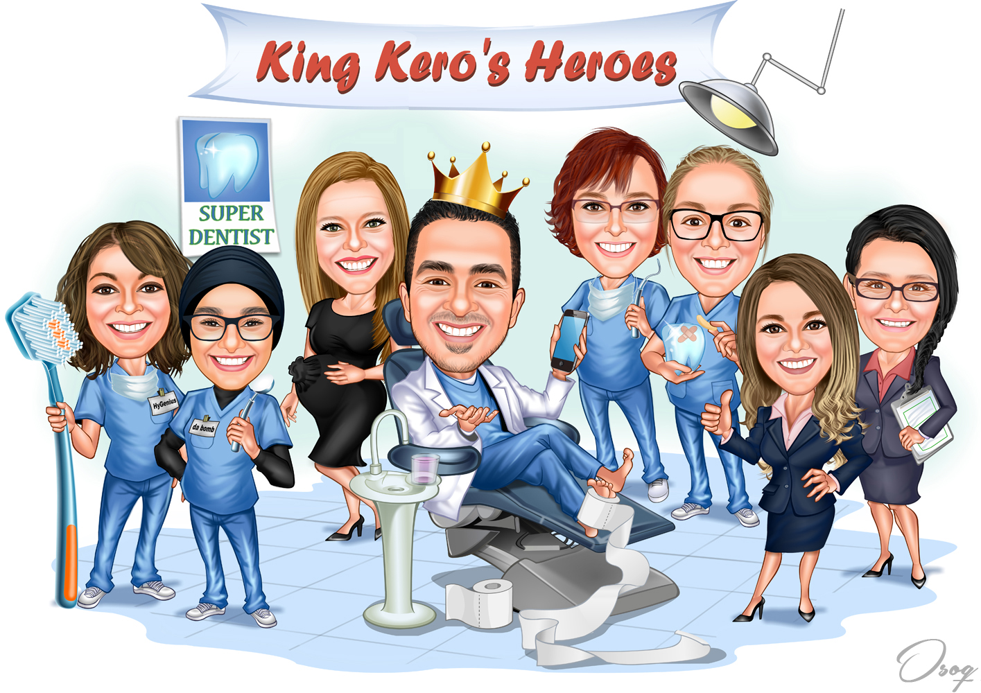 Custom Dentist Nurse Caricature
