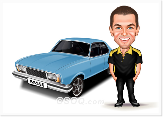 Classic Antique Car Boy Caricature