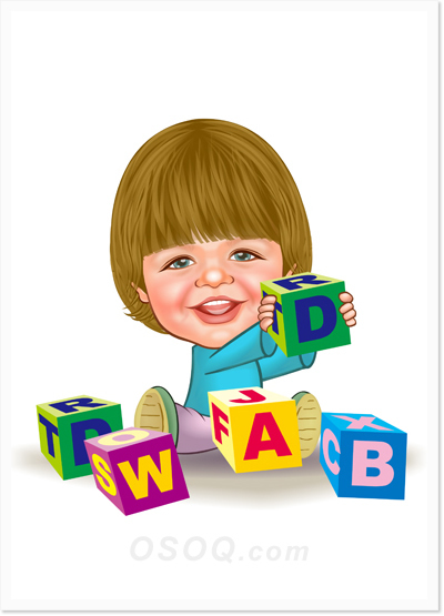 Kid Building Block Caricatures