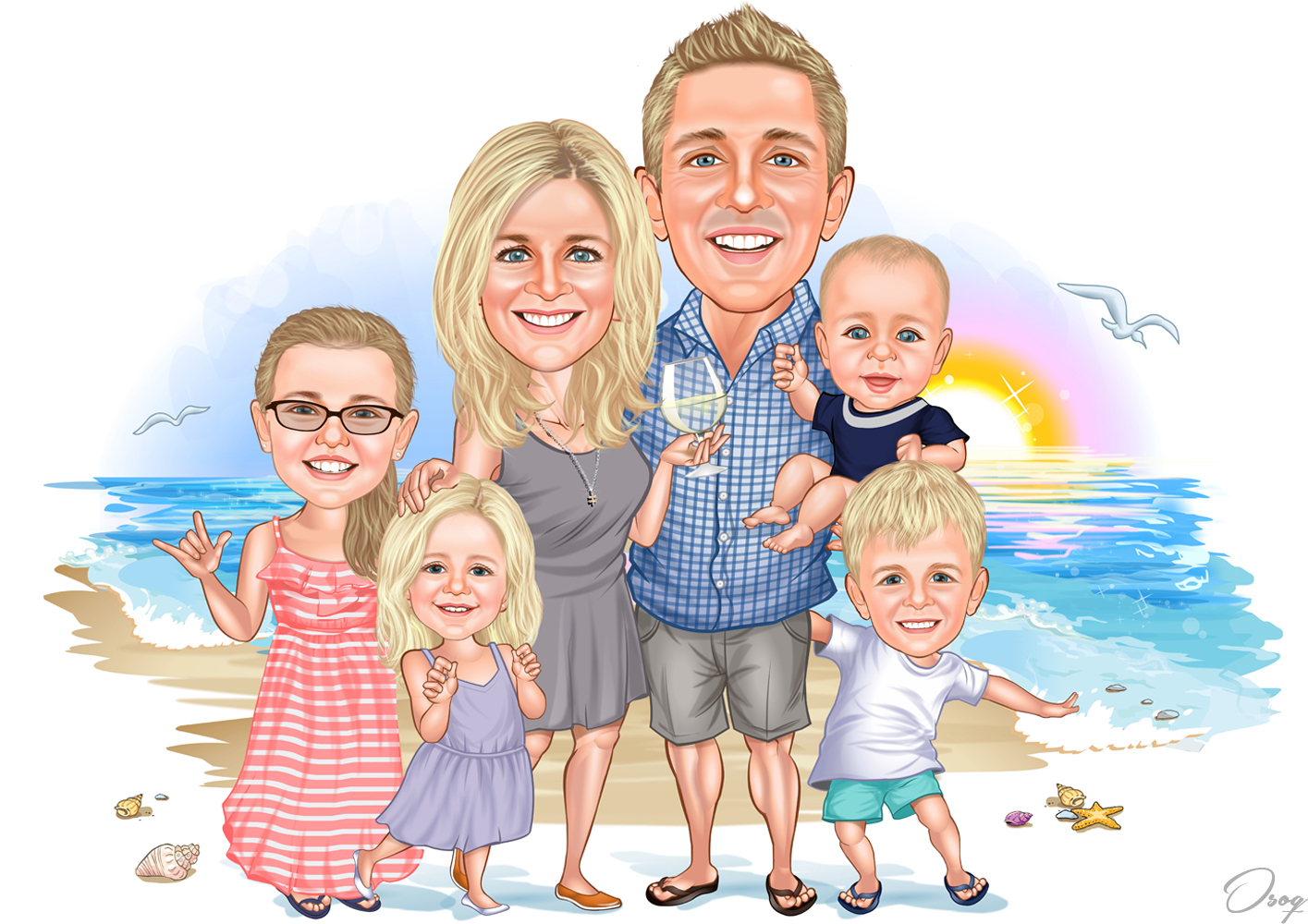 Family Beach Cartoon